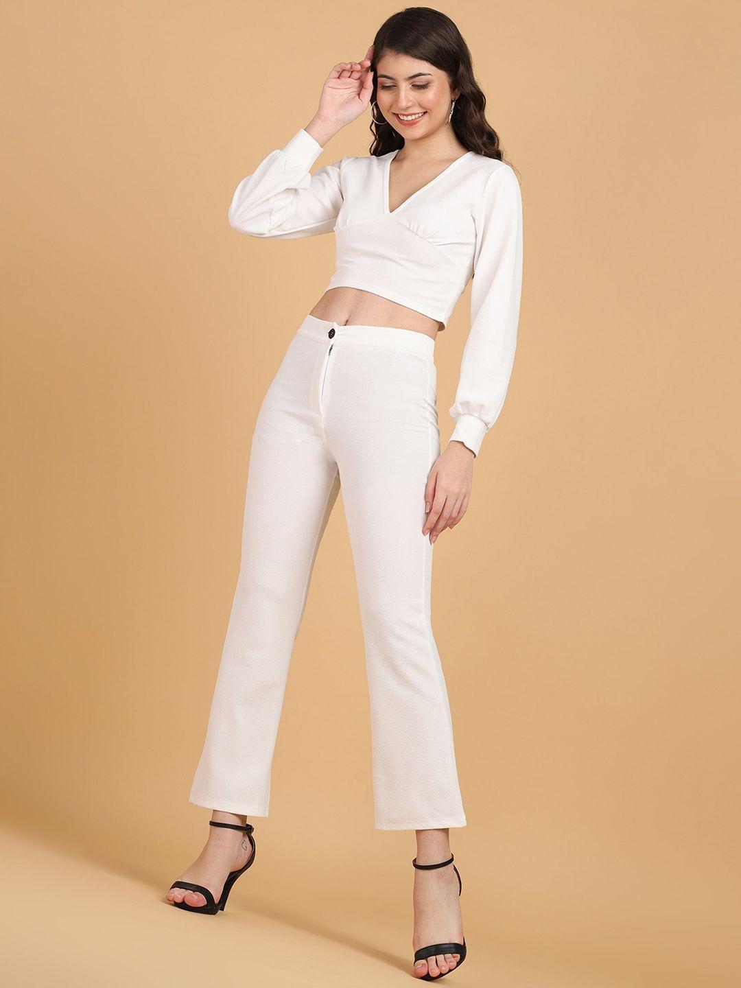 popwings self design crop top with trouser co-ords