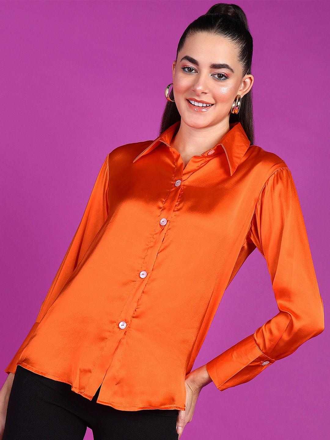 popwings smart spread colar long sleeves satin casual shirt