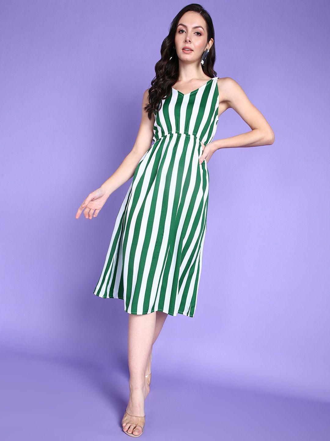 popwings striped fit & flare midi dress