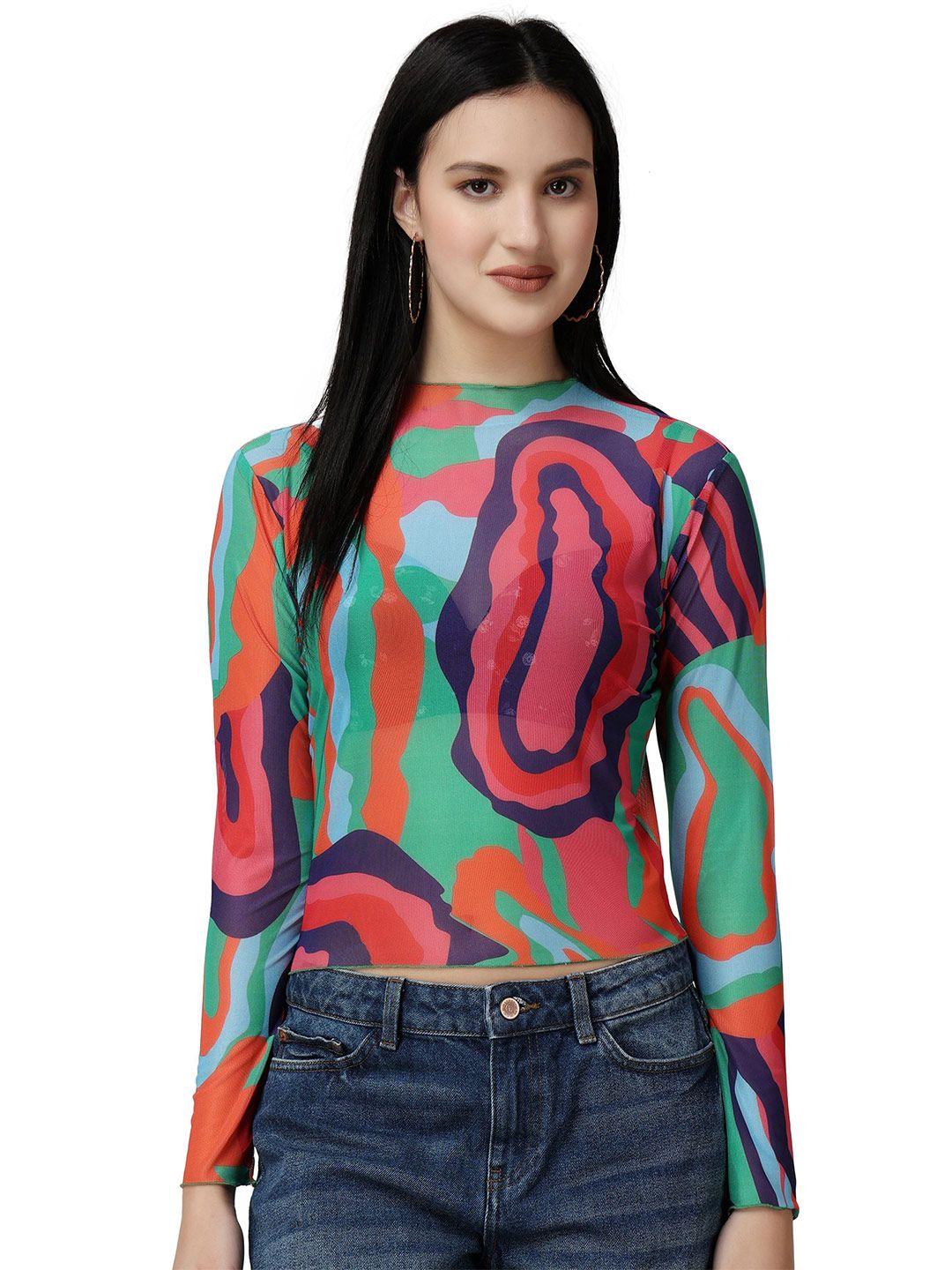 popwings abstract printed high neck crop top