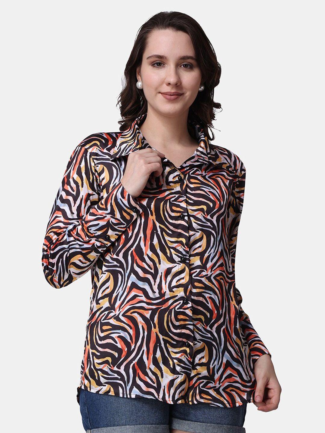 popwings abstract printed relaxed-fit satin casual shirt