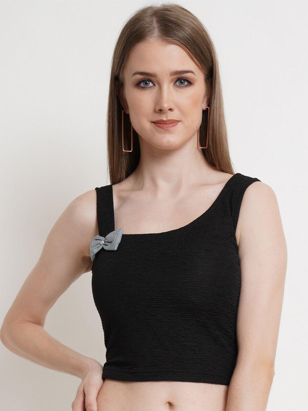 popwings black crop top with bow detail