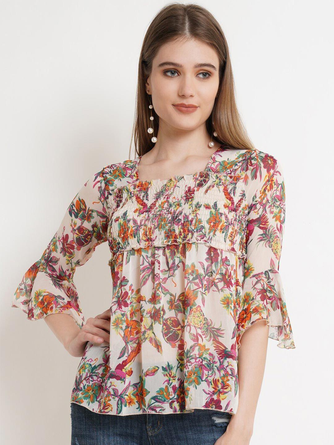 popwings cream-coloured & magnolia floral print chiffon top