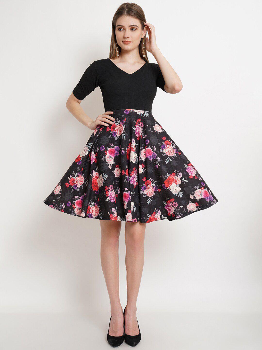 popwings floral printed short sleeves fit & flare dress