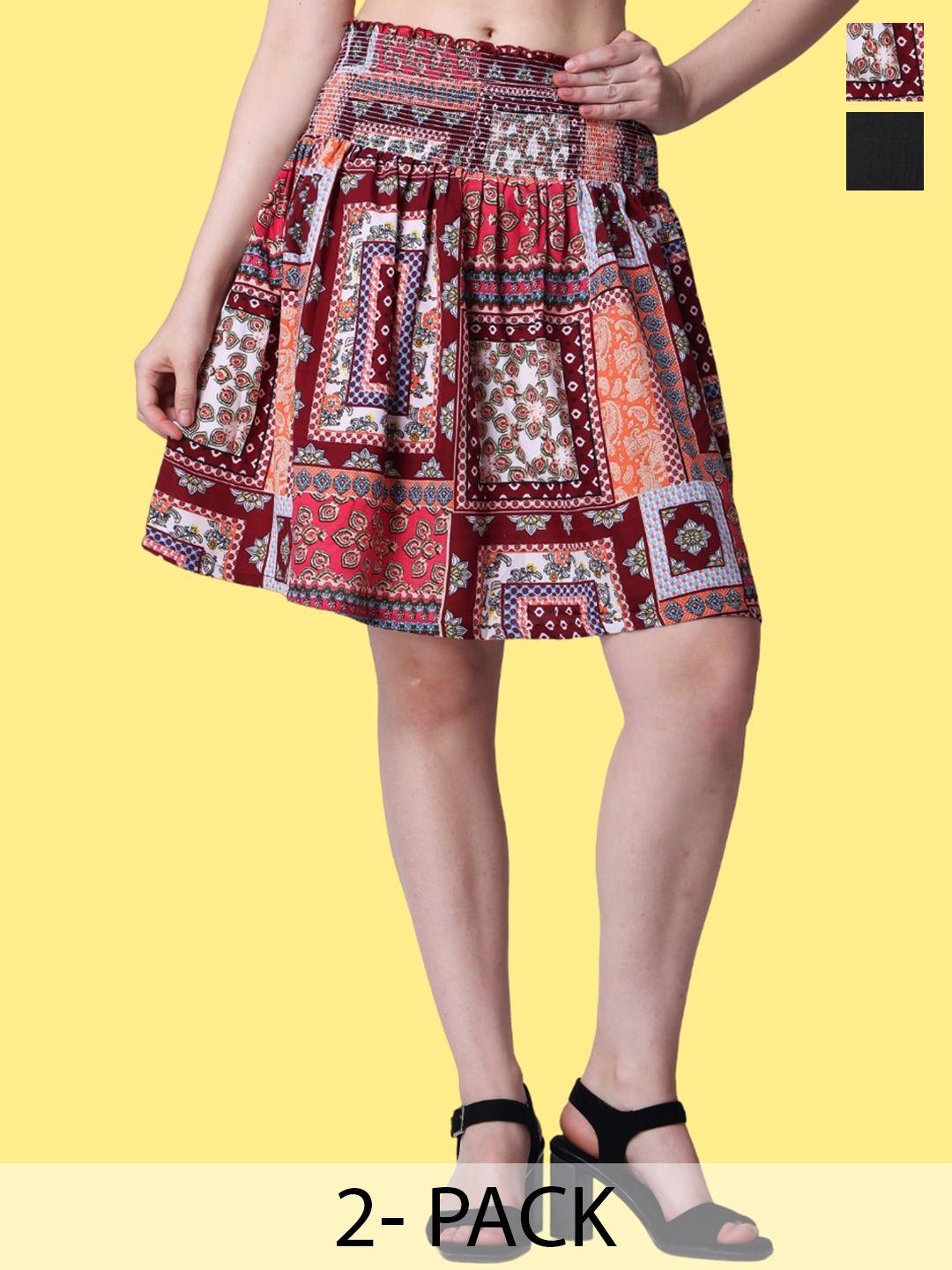 popwings pack of 2 printed above knee skirts