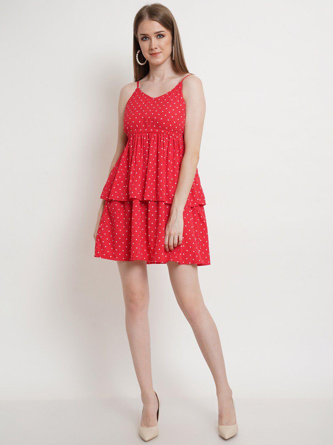 popwings red empire polka dots dress