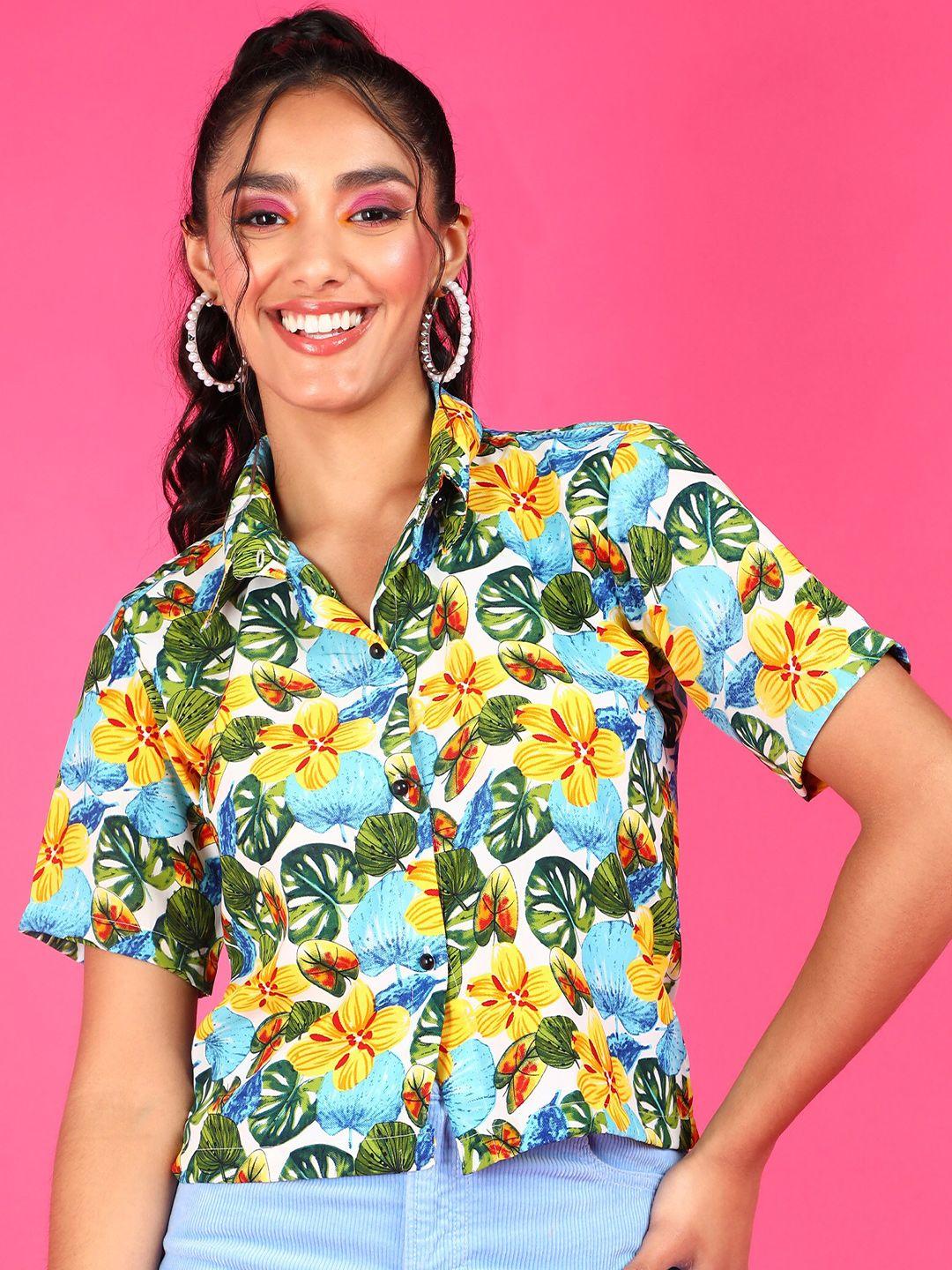 popwings relaxed floral printed short sleeves casual shirt