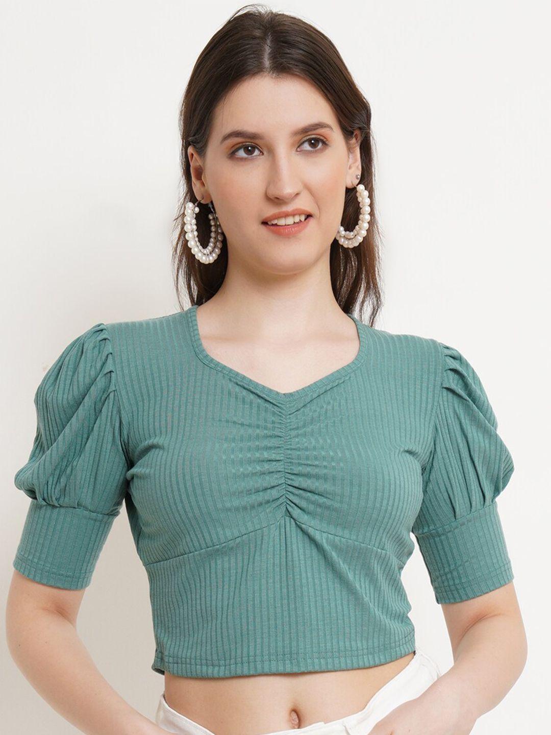 popwings sea green striped crop top