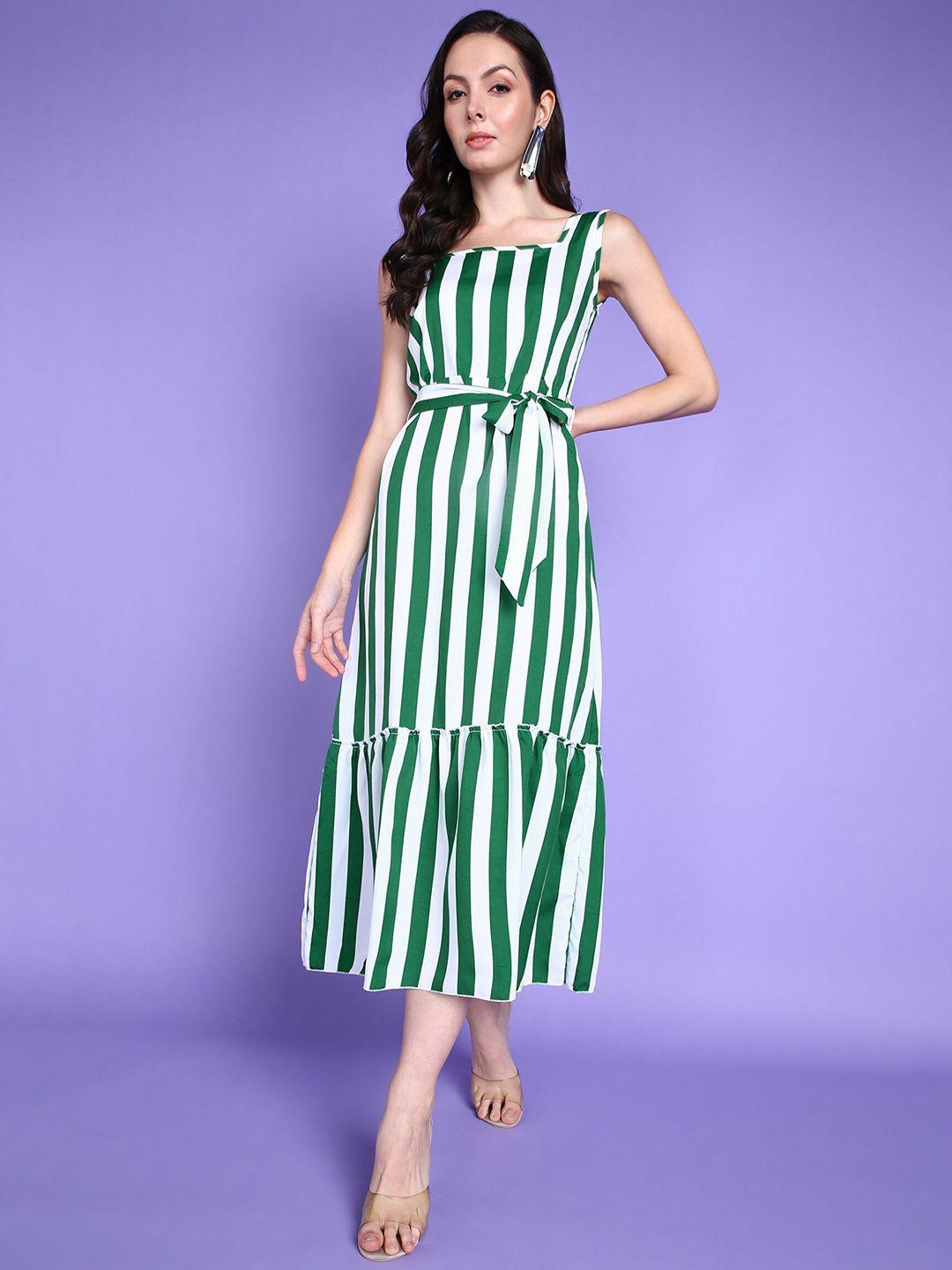 popwings striped belted a line dress