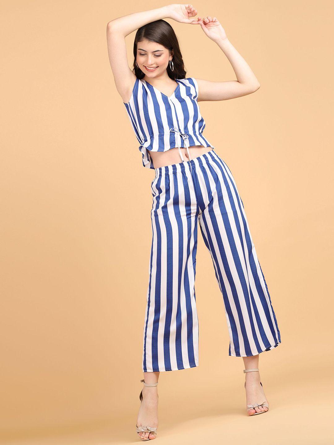 popwings striped v-neck sleeveless top & trouser