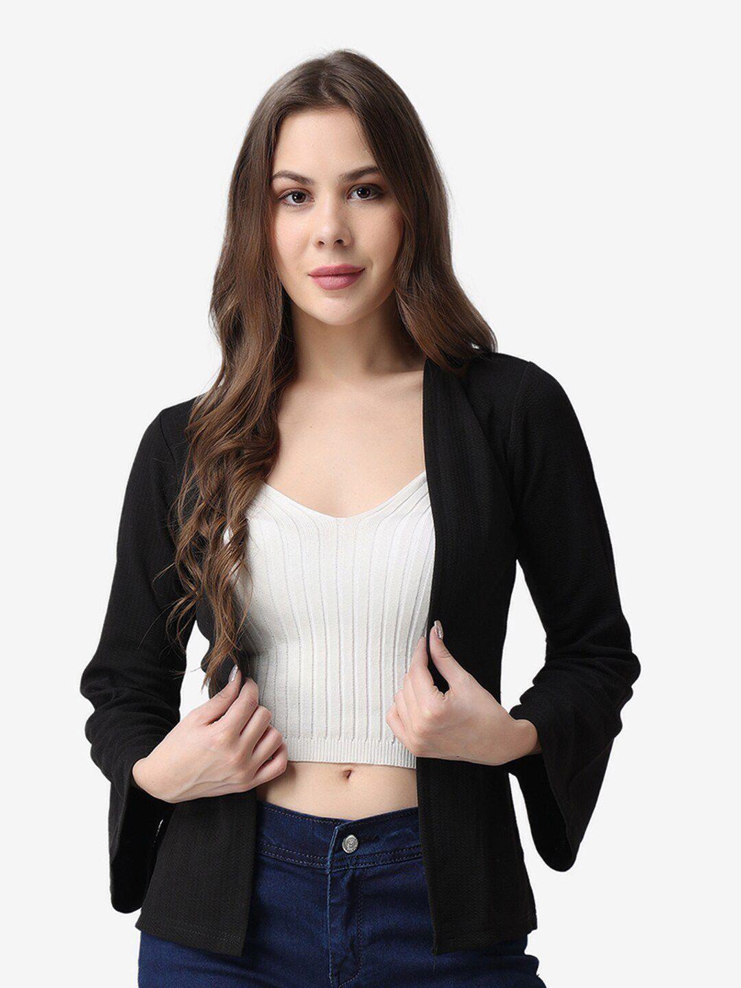 popwings women black front open shrug