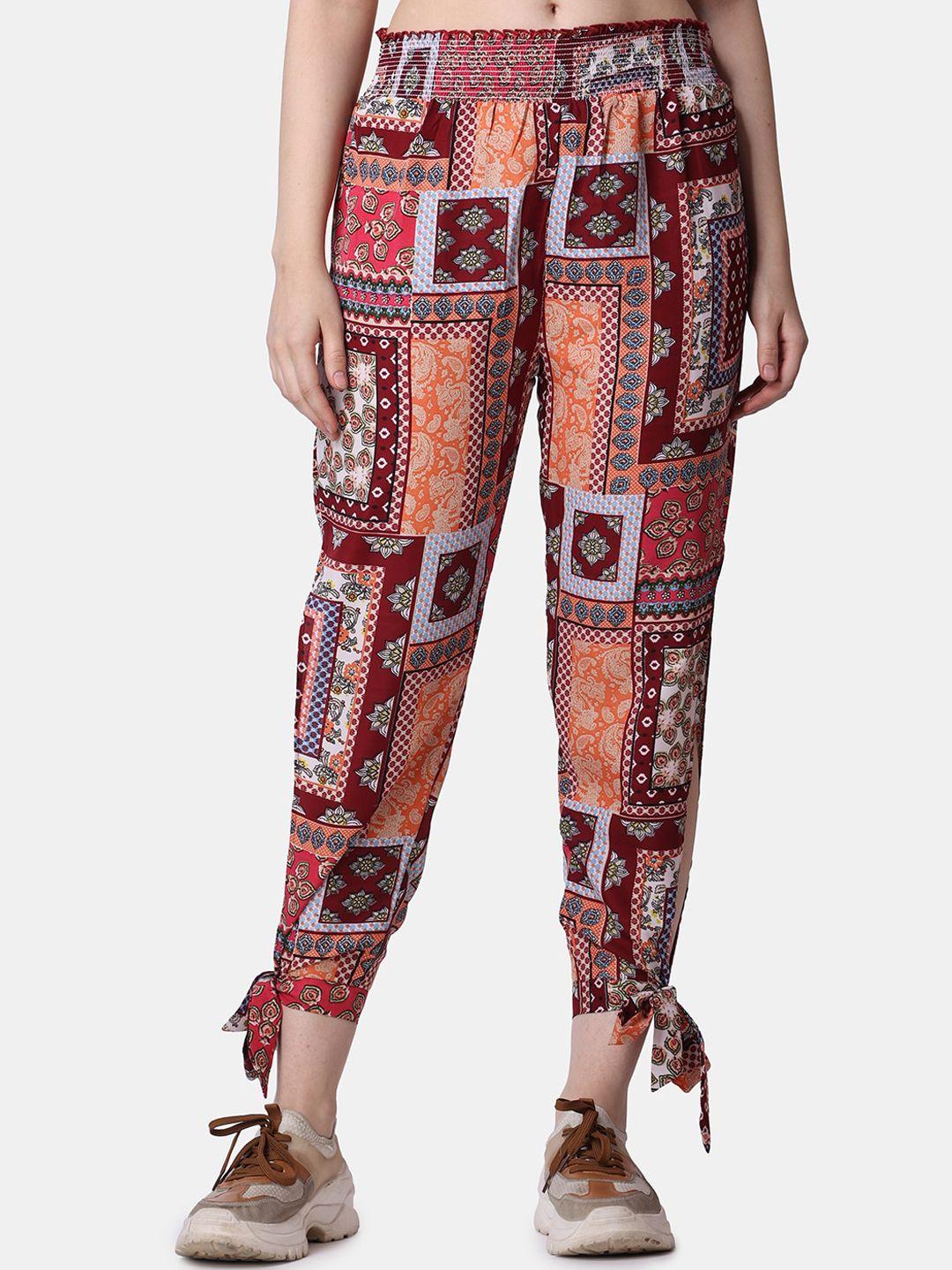 popwings women bohemian printed relaxed loose fit easy wash regular trousers