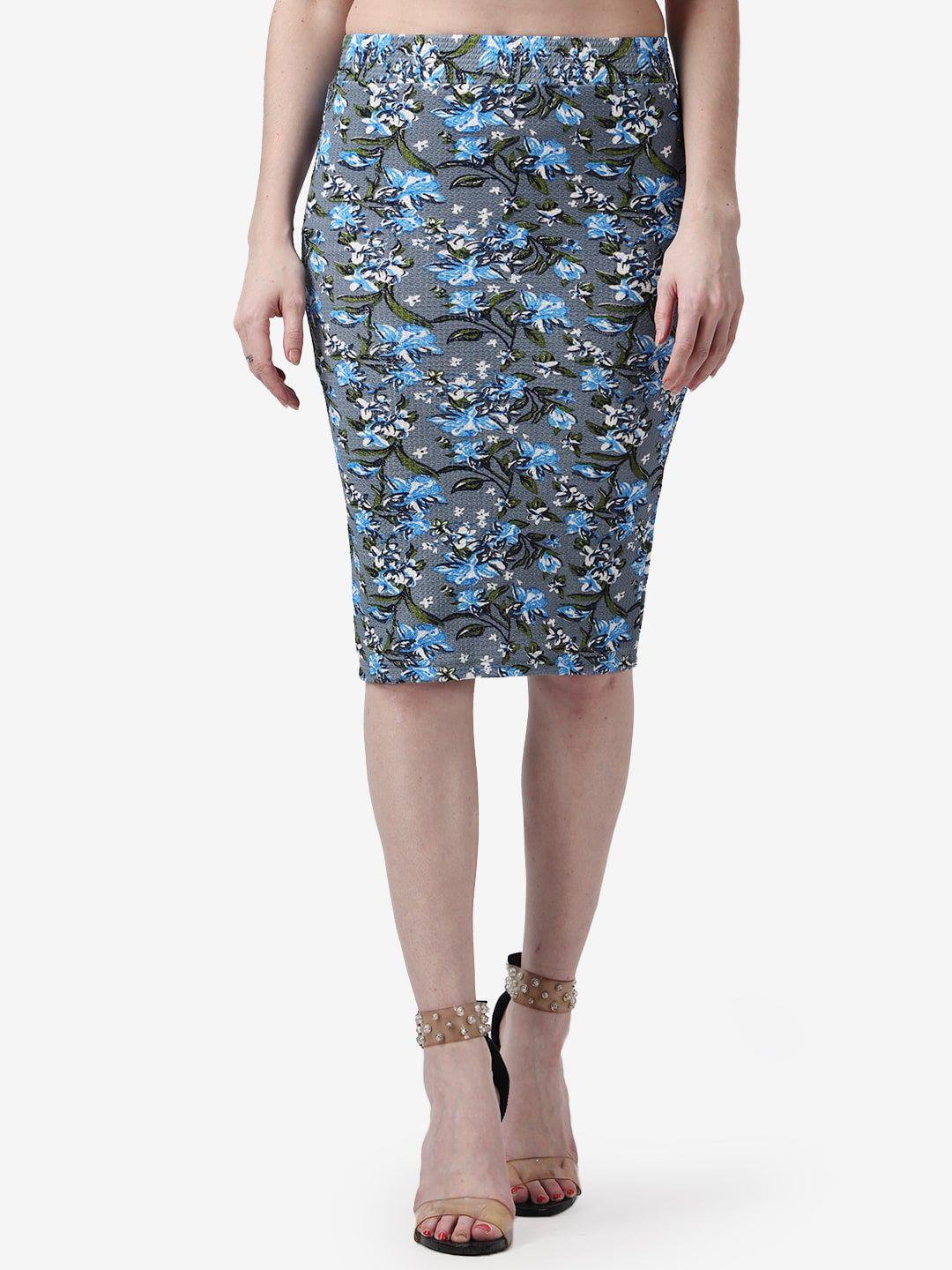 popwings women grey  floral printed pencil skirt