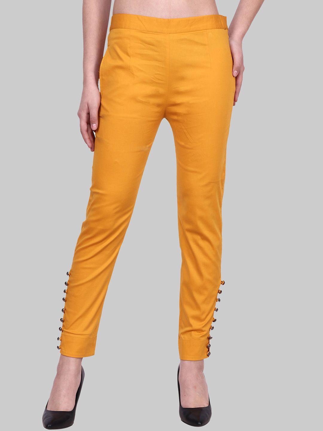 popwings women mid rise stretchable slim-fit cotton trousers