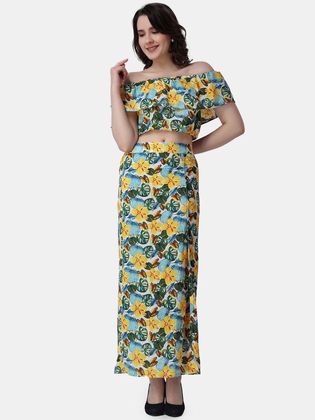 popwings women printed crop top & skirt co-ord set