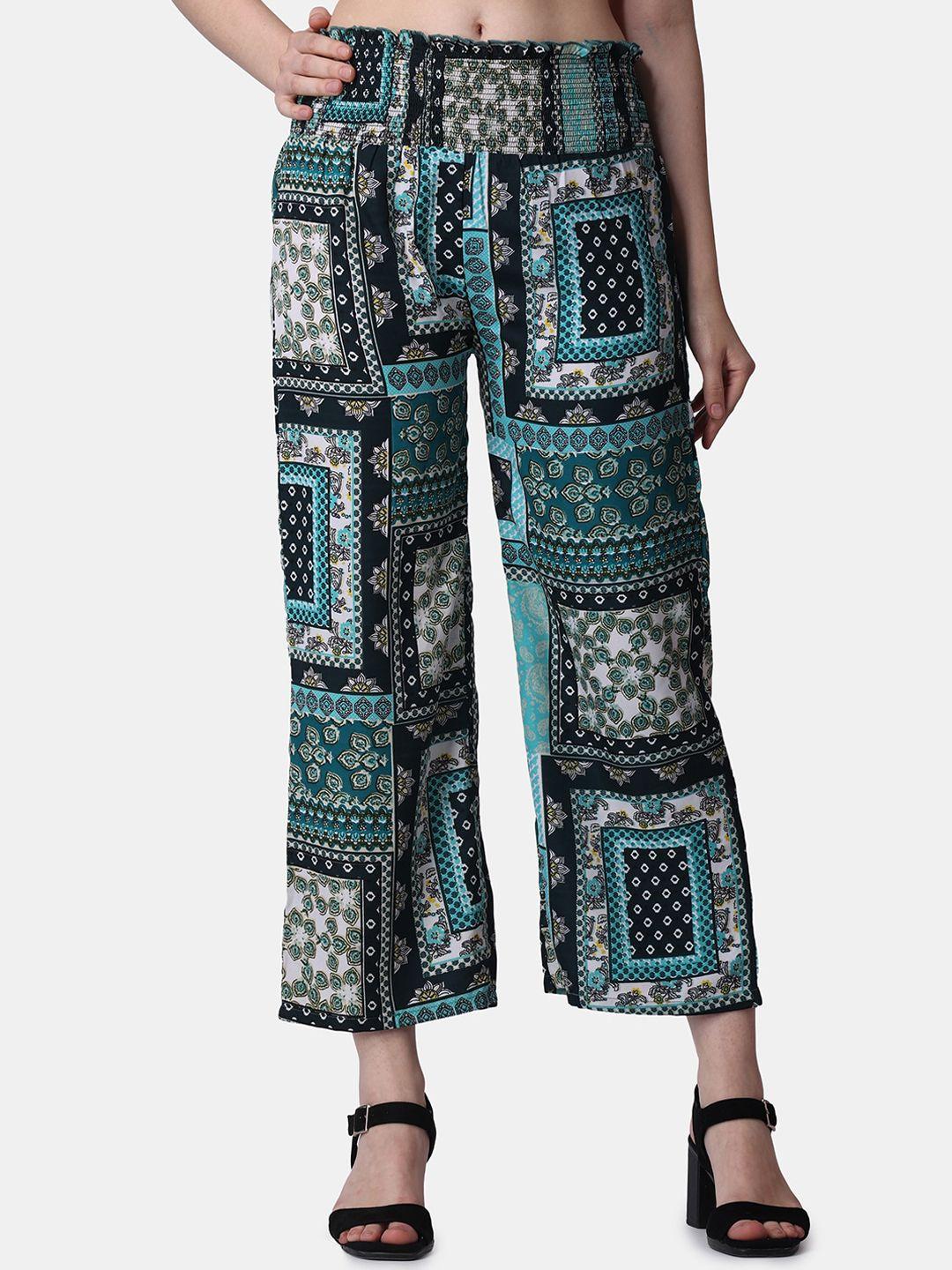 popwings women relaxed ethnic motifs printed easy wash loose fit trousers