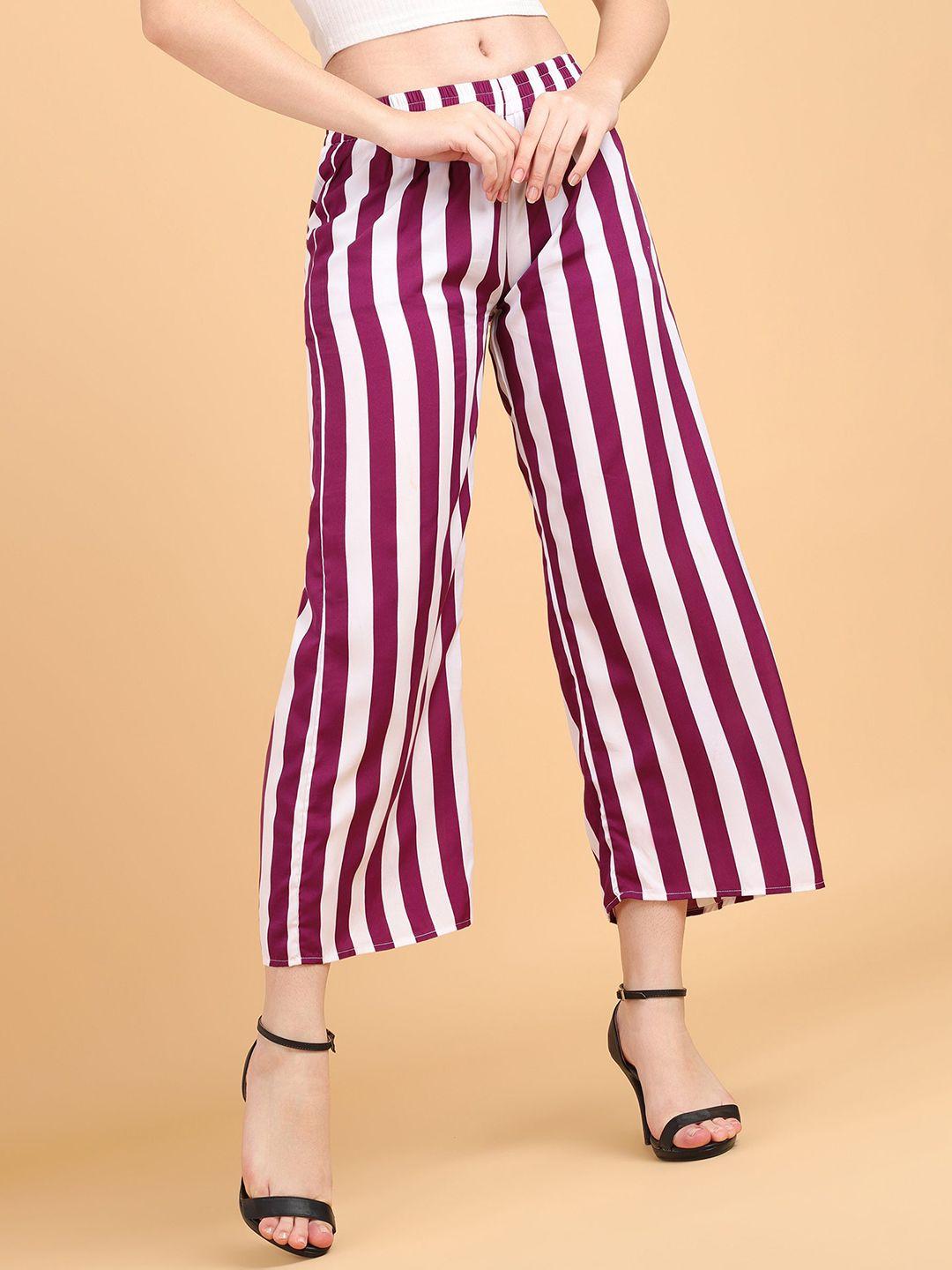 popwings women striped smart loose fit easy wash culottes trousers