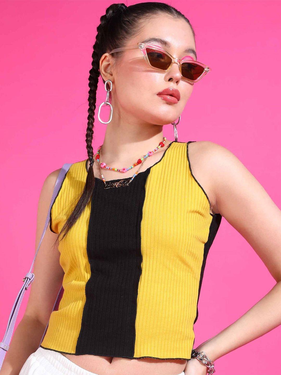 popwings yellow colourblocked crop top