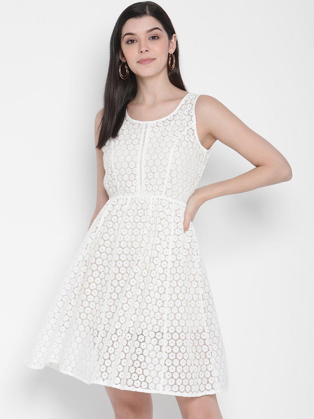 porsorte women white crochet lace embroidery fit and flare dress