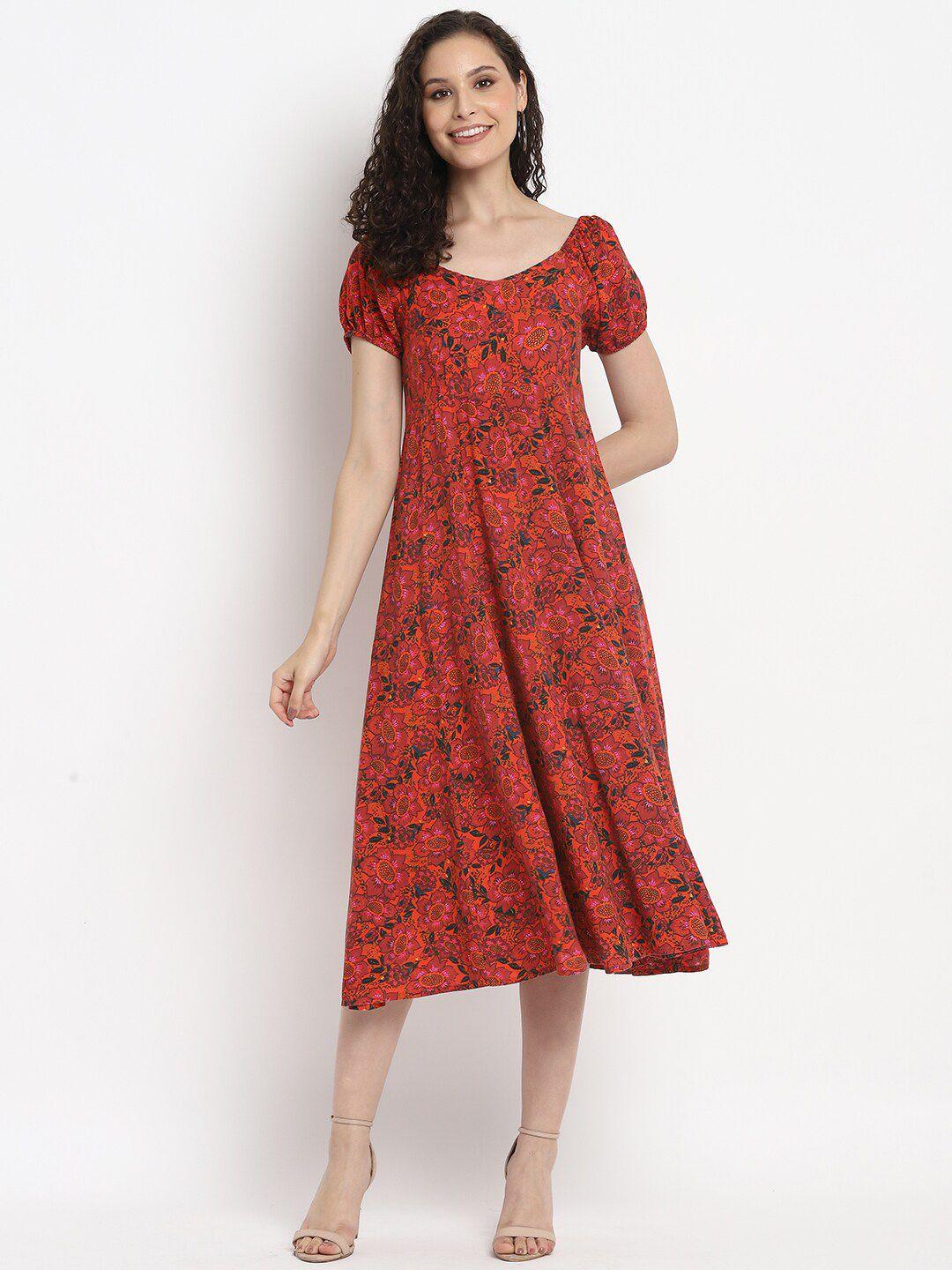 porsorte floral printed a-line midi dress