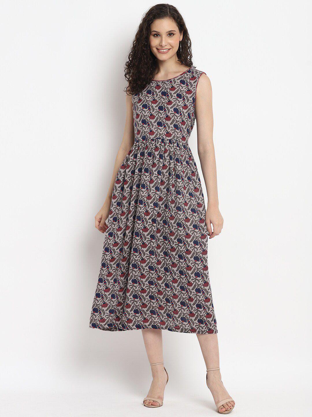 porsorte floral printed cotton a-line midi dress