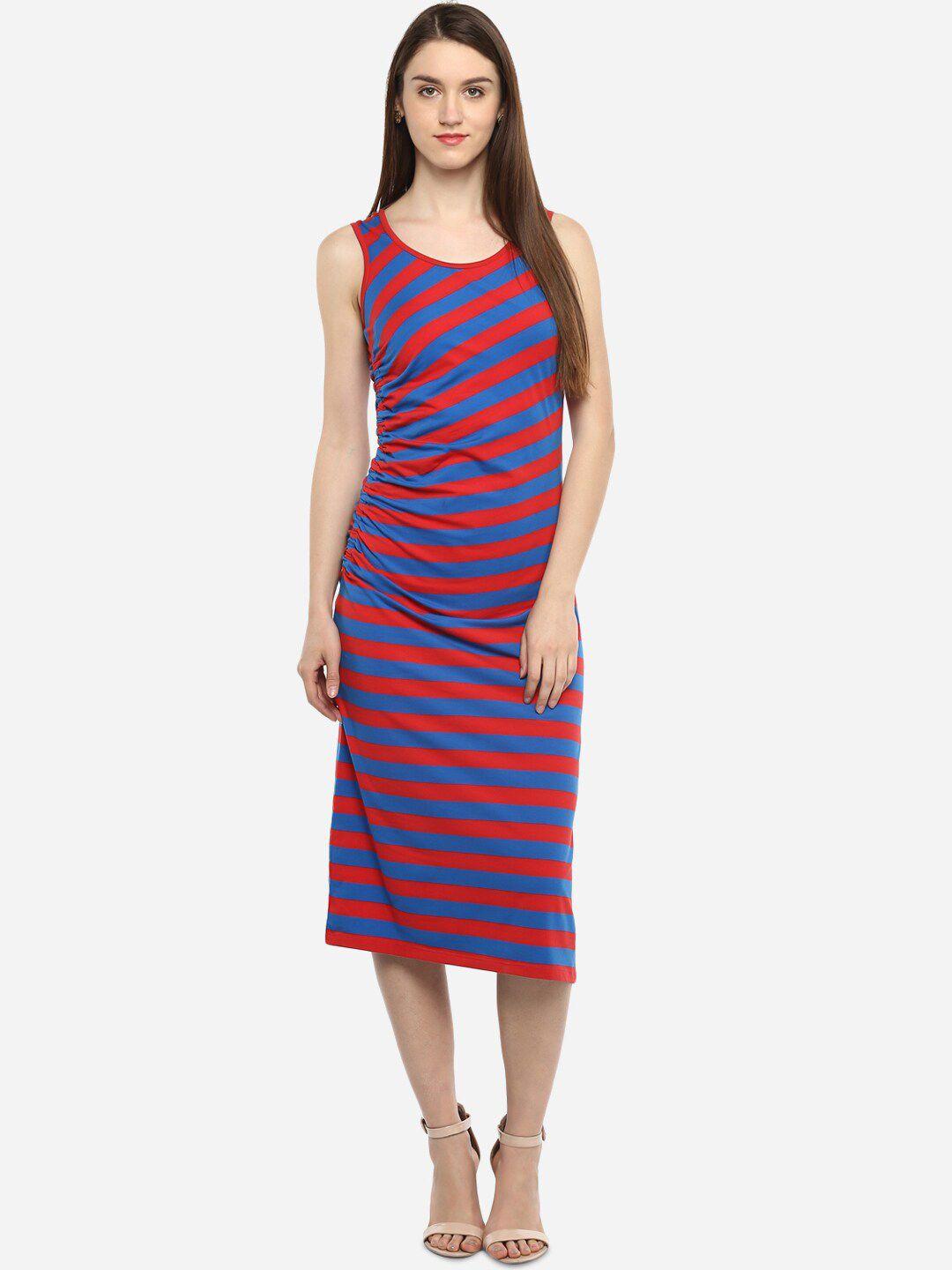 porsorte red & blue striped cotton sheath midi dress