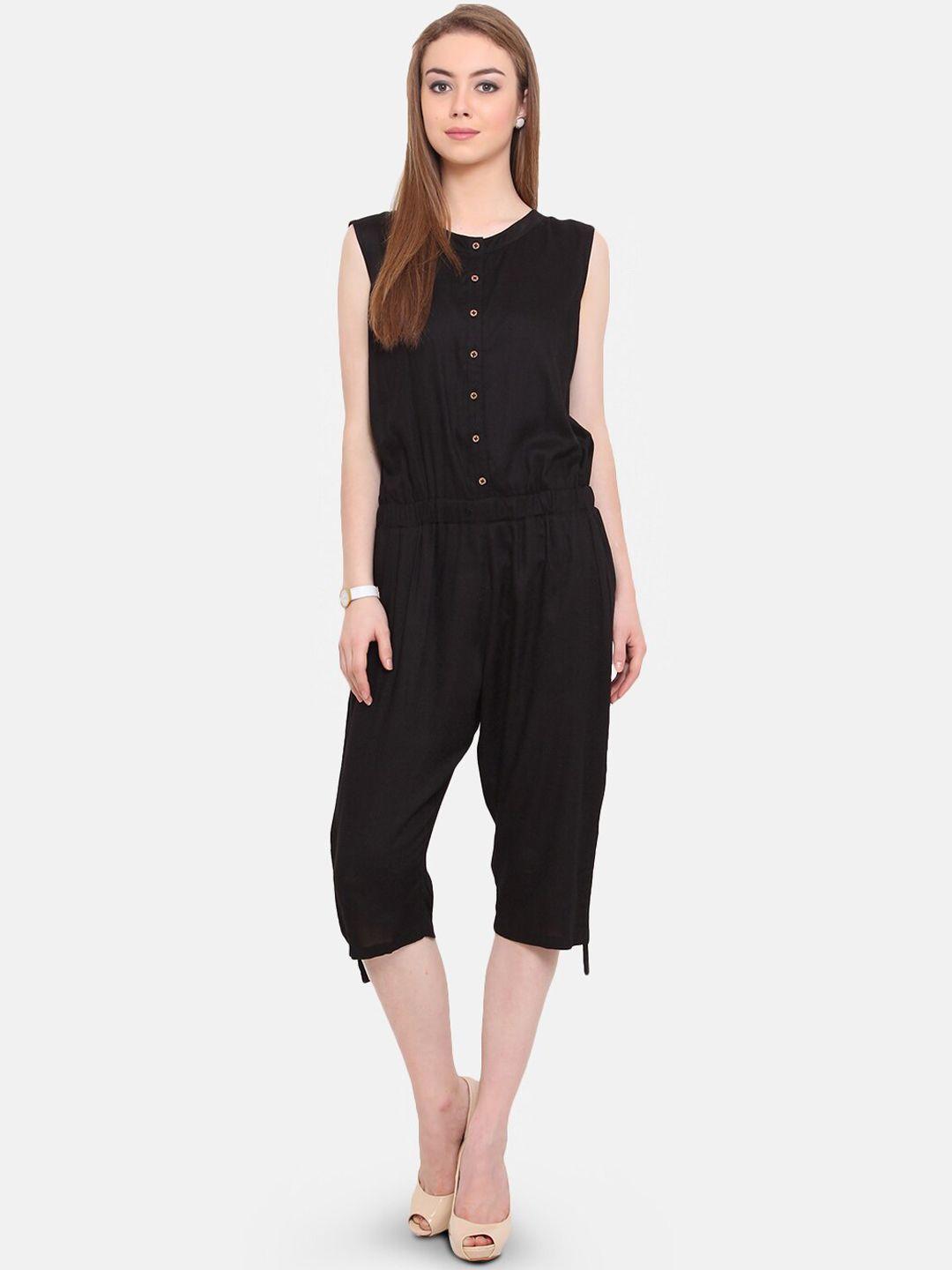 porsorte women black solid capri jumpsuit