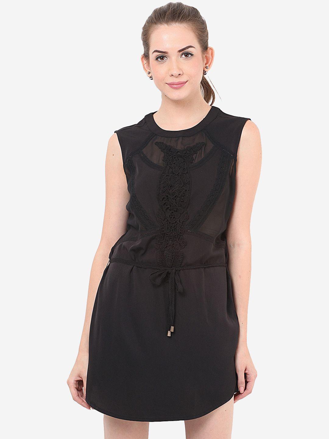 porsorte women black solid sheath dress