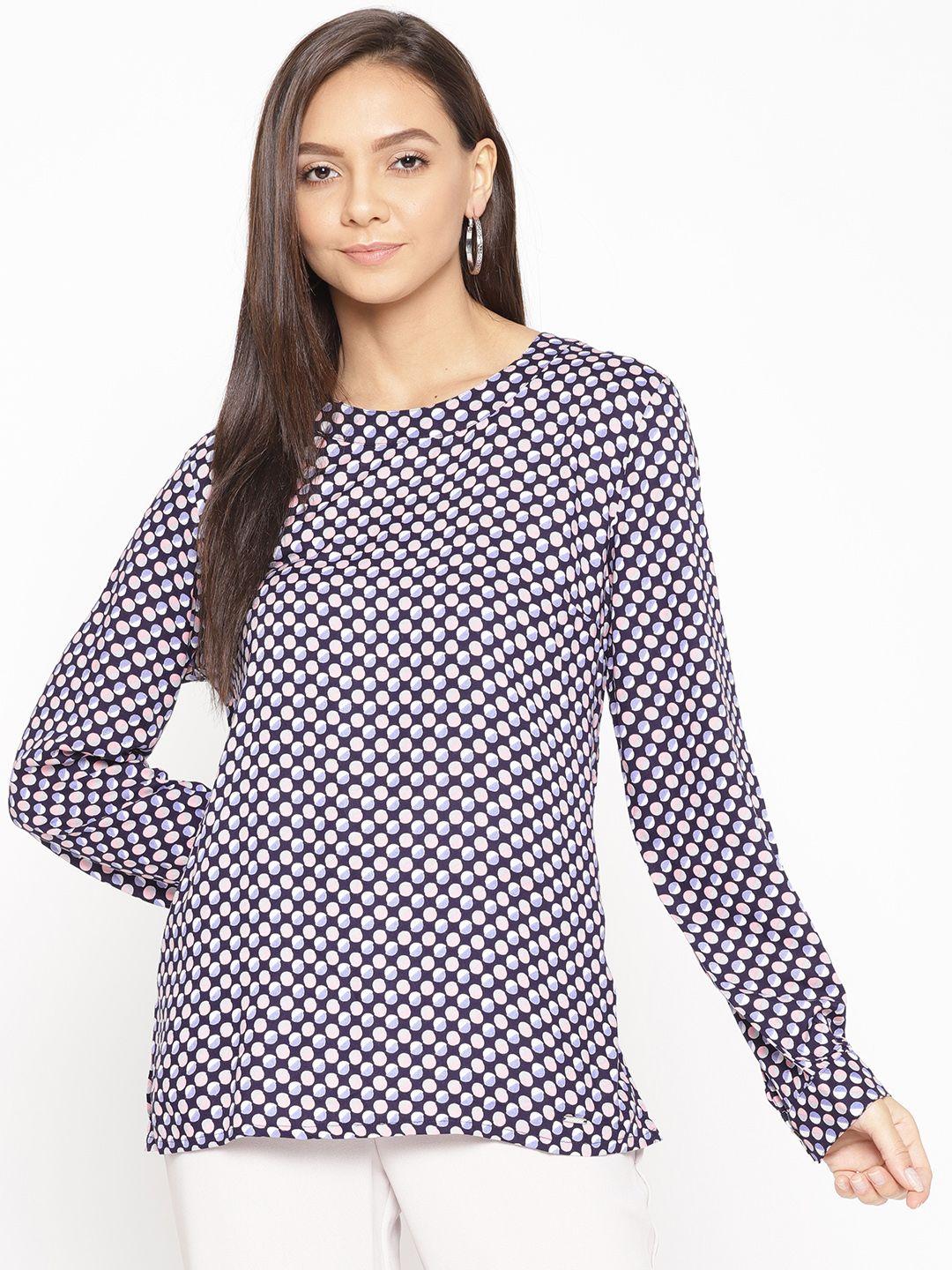 porsorte women navy blue & white printed top