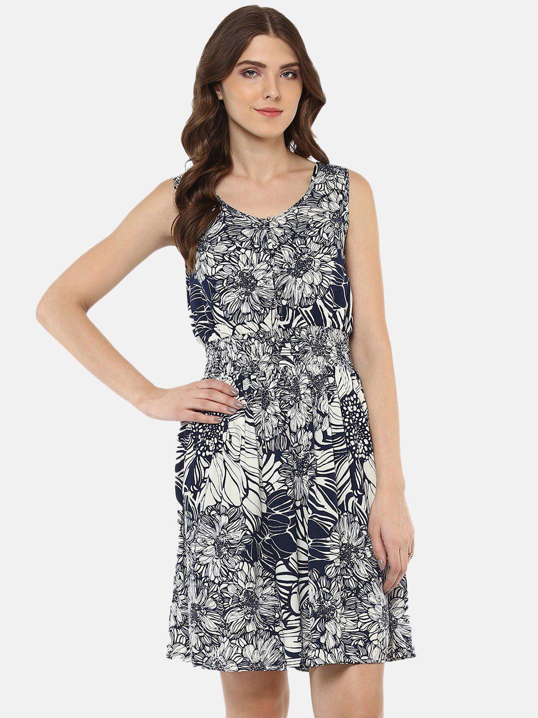 porsorte women off white & black floral crepe dress