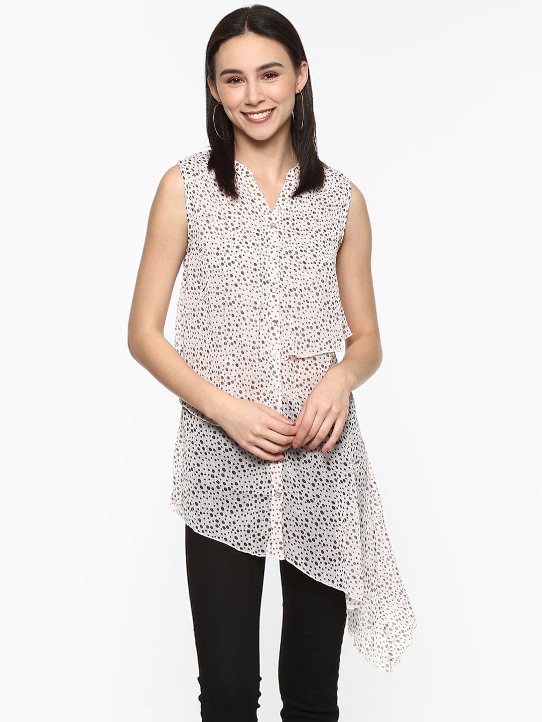 porsorte women off white & black printed casual shirt