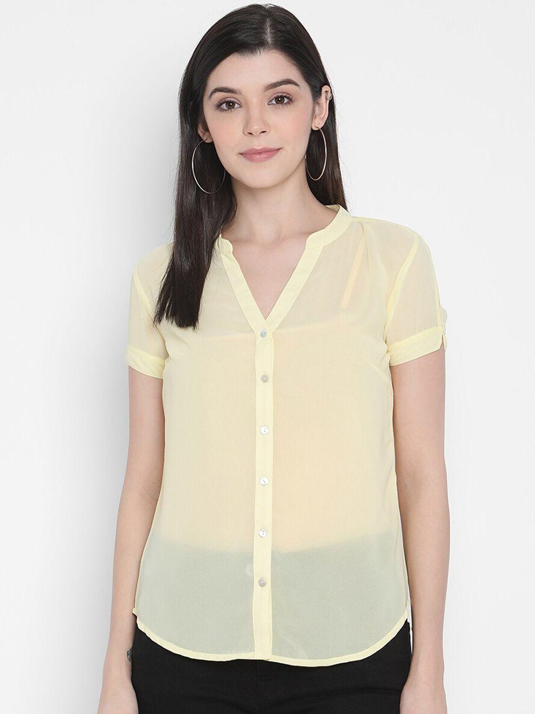 porsorte women yellow straight sheer casual shirt