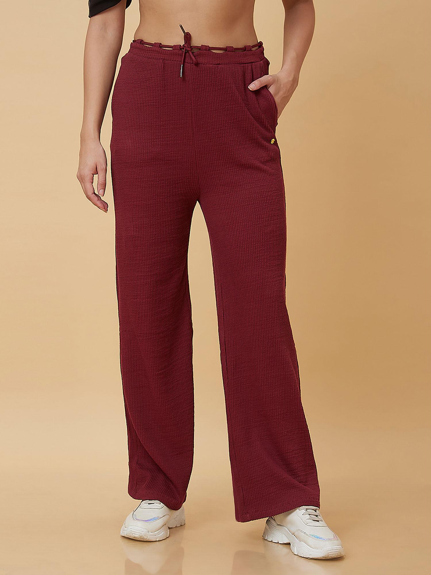 port wine wide leg women trouser