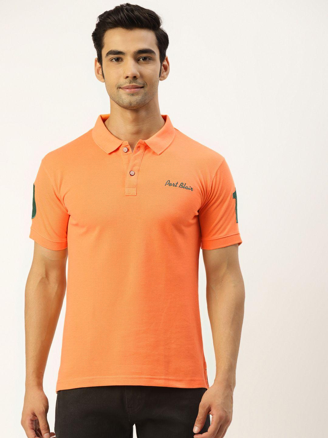 portblair men orange solid polo collar t-shirt