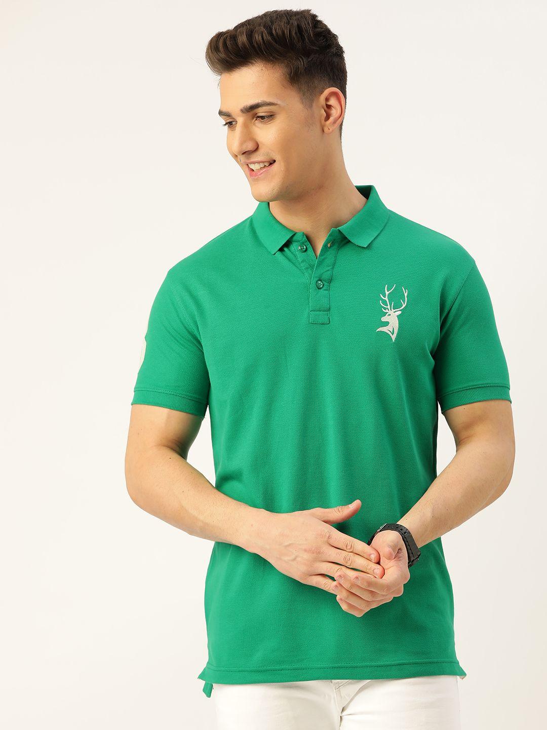 portblair men green & white brand logo printed polo collar t-shirt