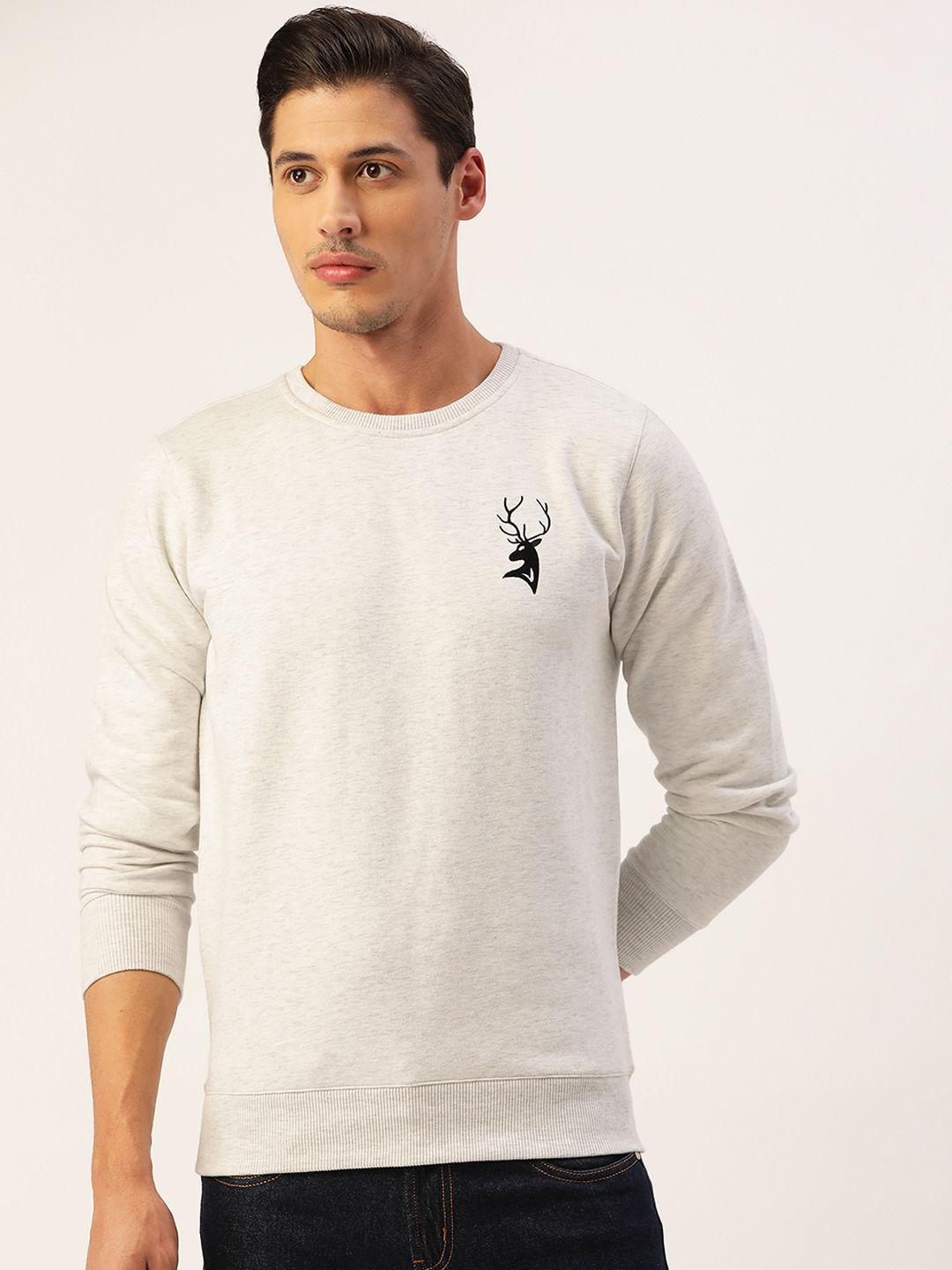 portblair men grey brand logo round neck cotton brushed fleece sweatshirt