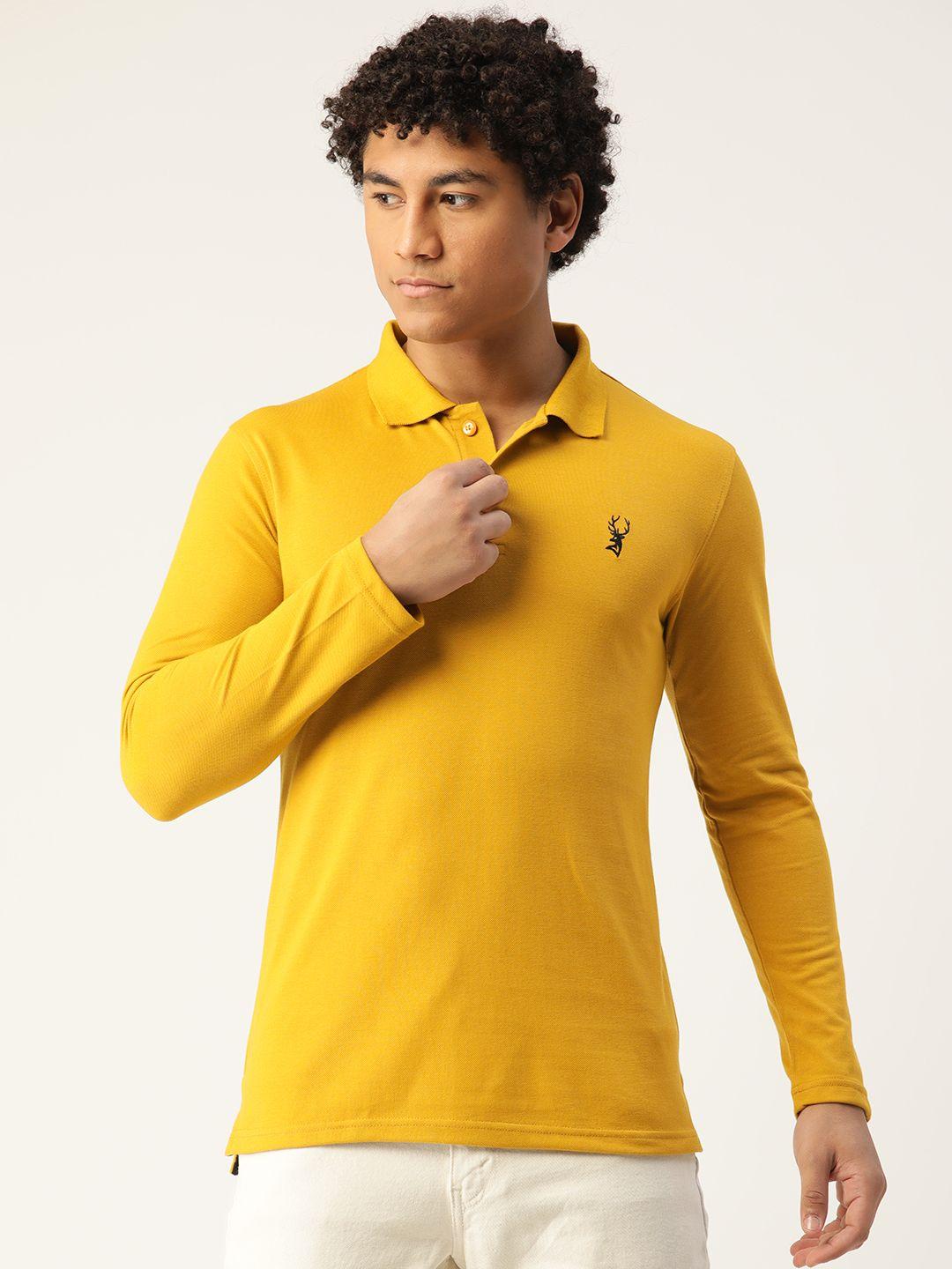 portblair men mustard yellow polo collar slim fit t-shirt