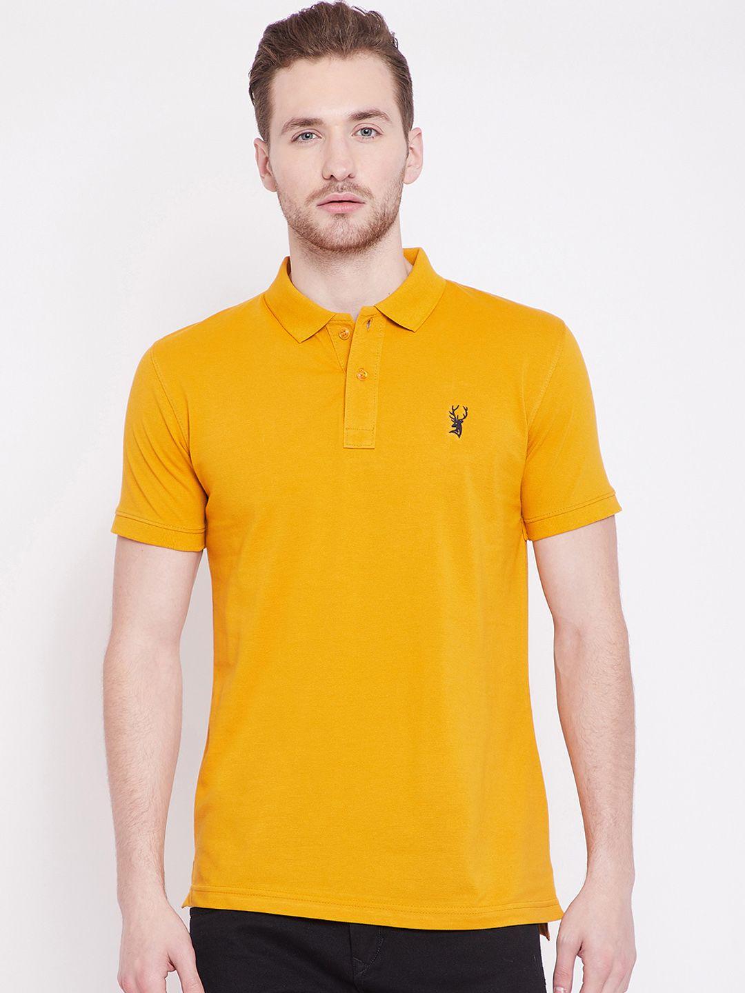 portblair men mustard yellow solid polo collar t-shirt