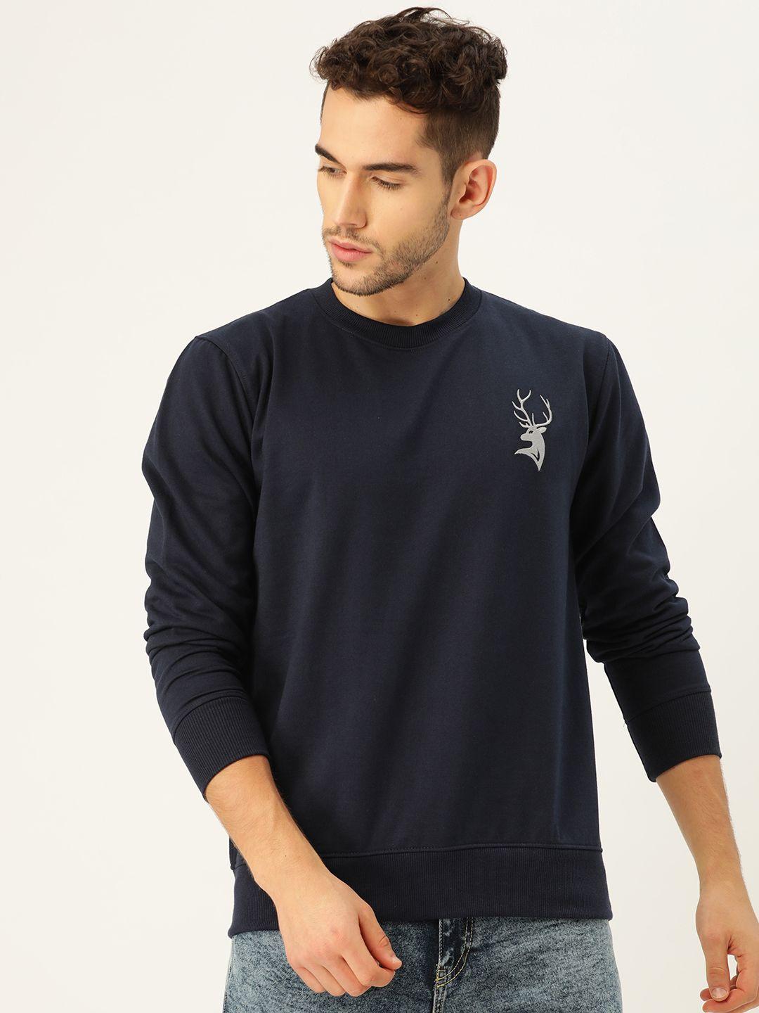 portblair men navy blue solid sweatshirt