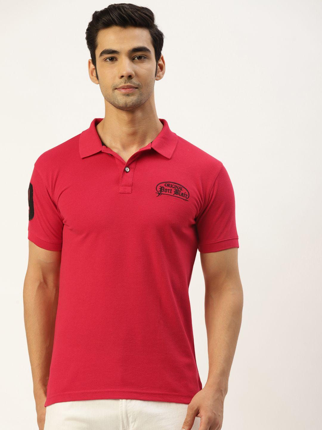 portblair men red solid polo collar t-shirt
