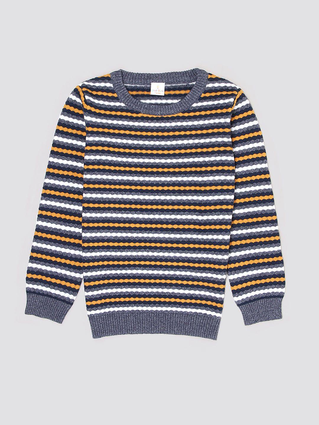 portobello boys printed round neck acrylic striped pullover