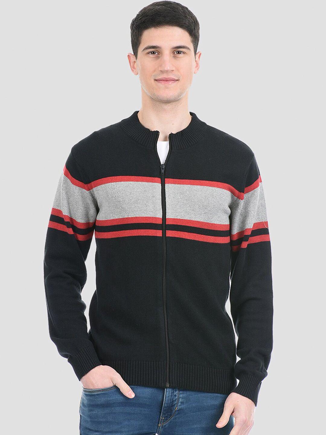 portobello men black & grey striped cardigan