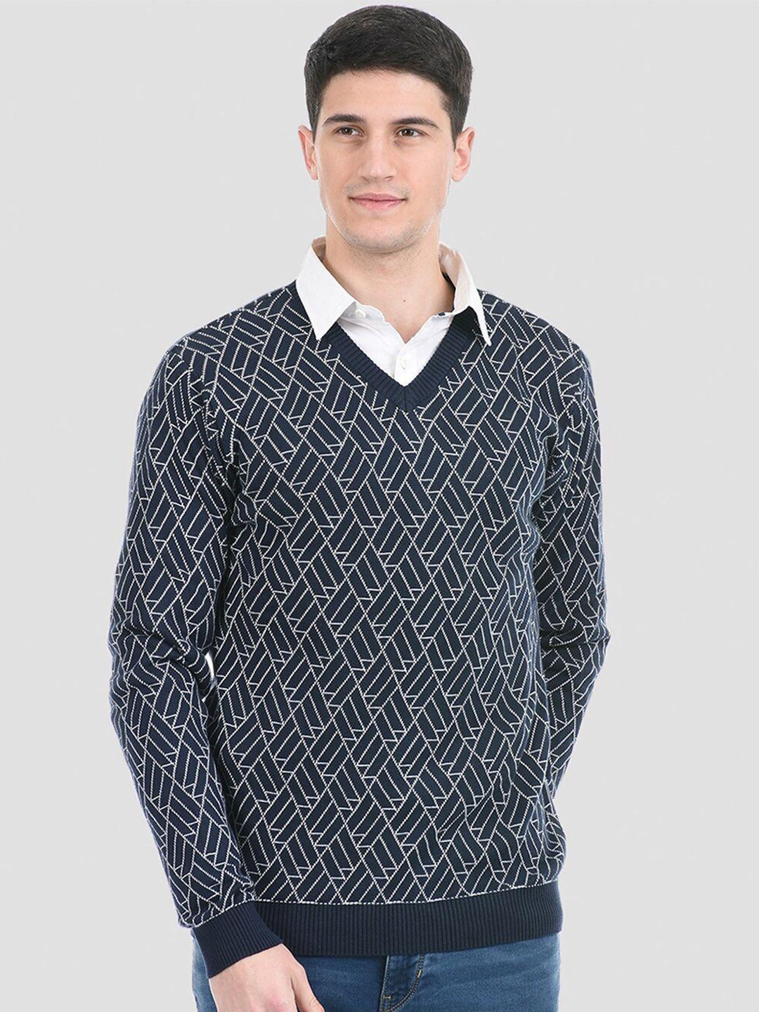 portobello men blue & white geometric pullover