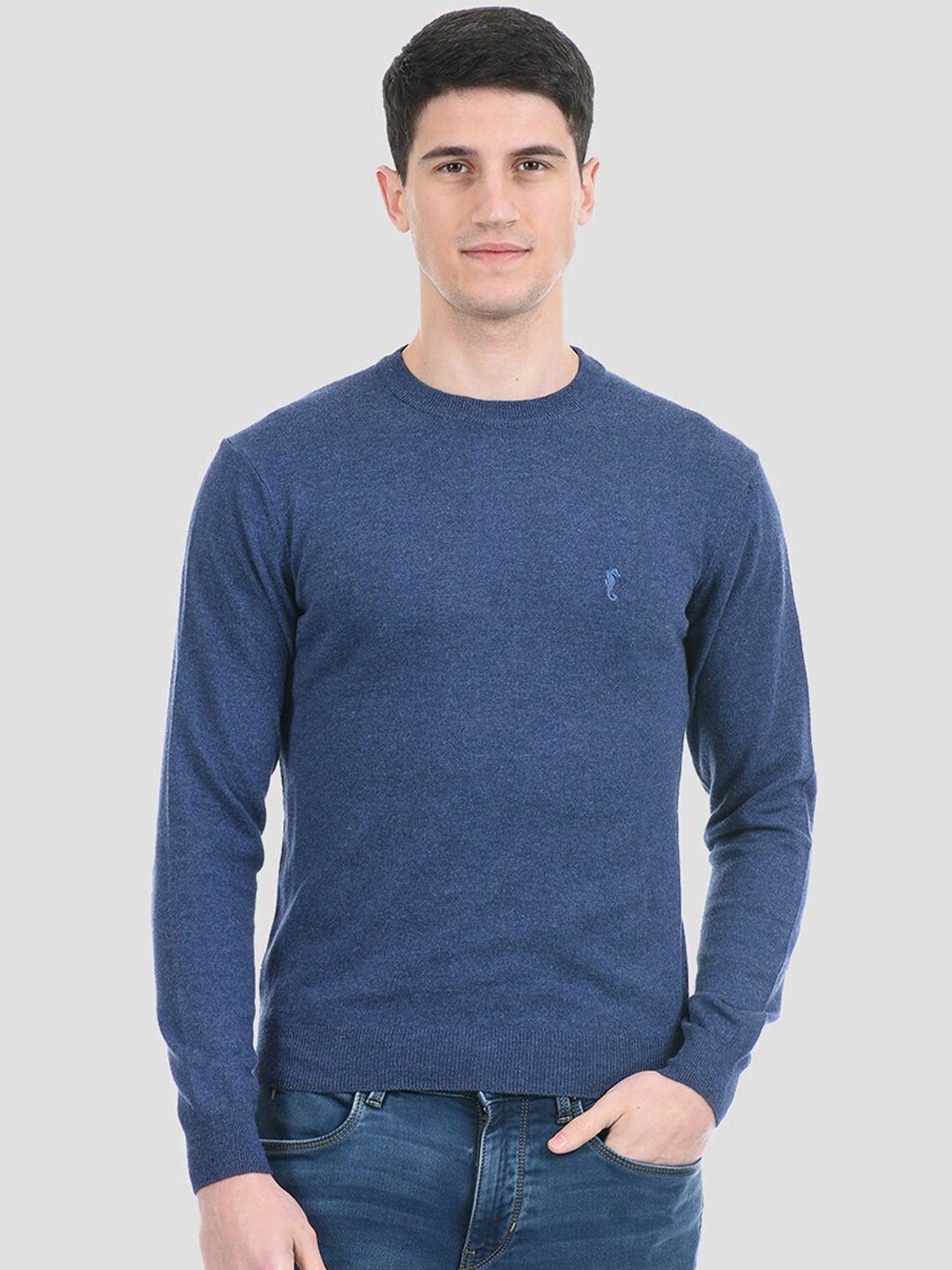 portobello men blue solid pullover