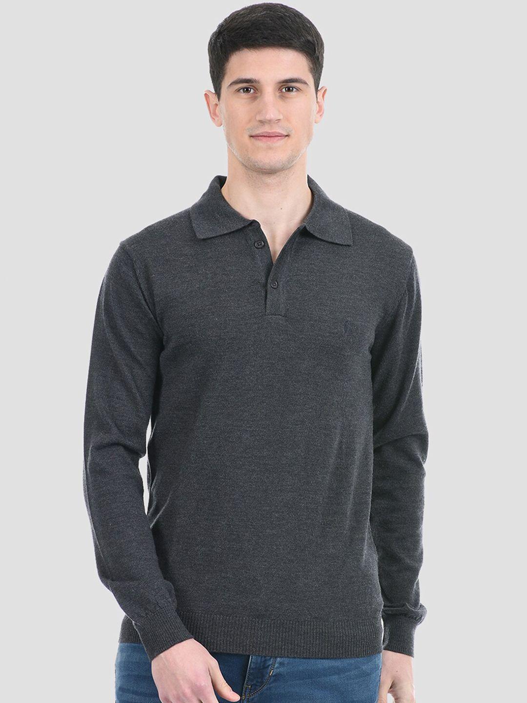 portobello men grey solid pullover