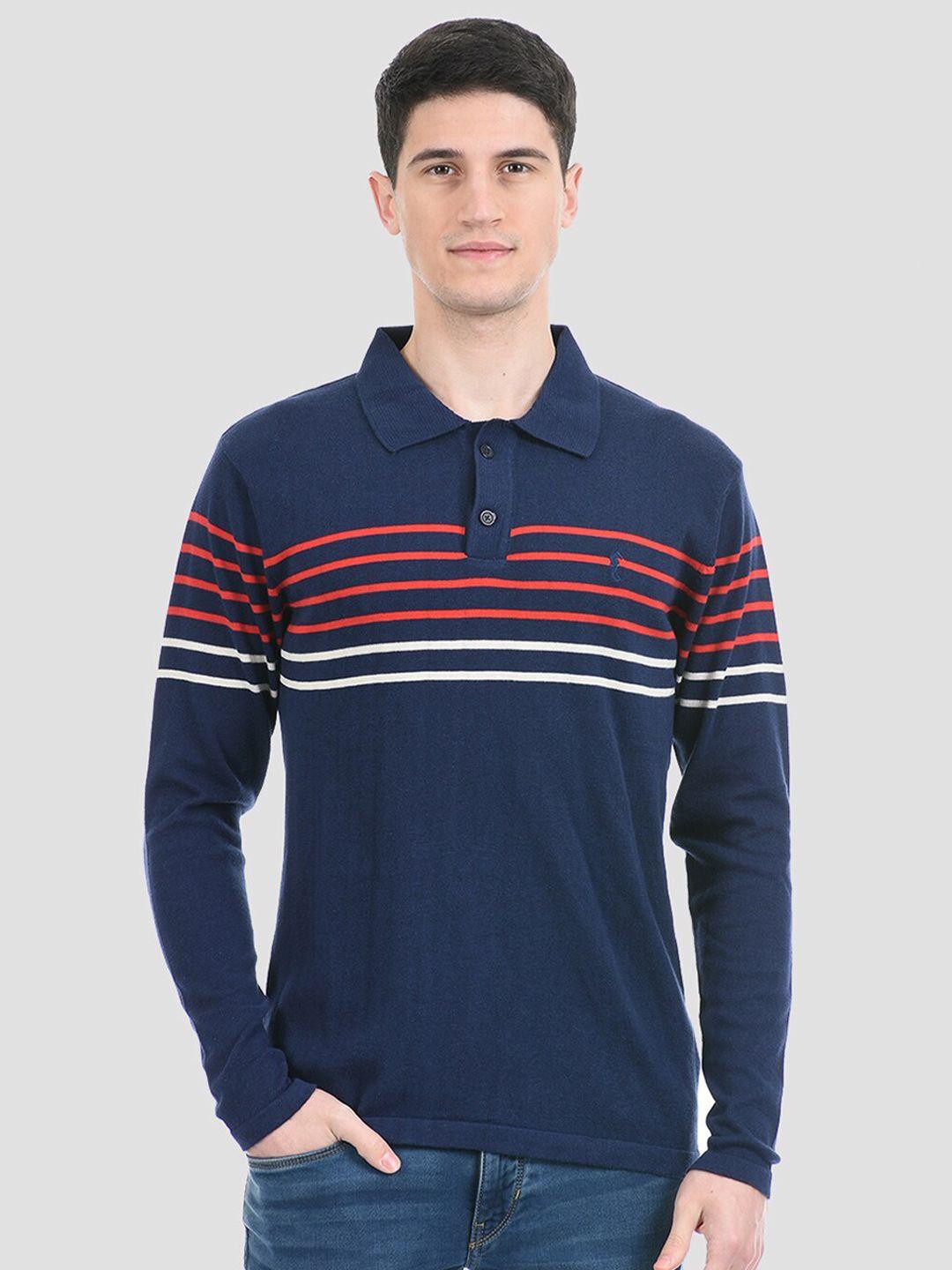 portobello men navy blue & red striped pullover