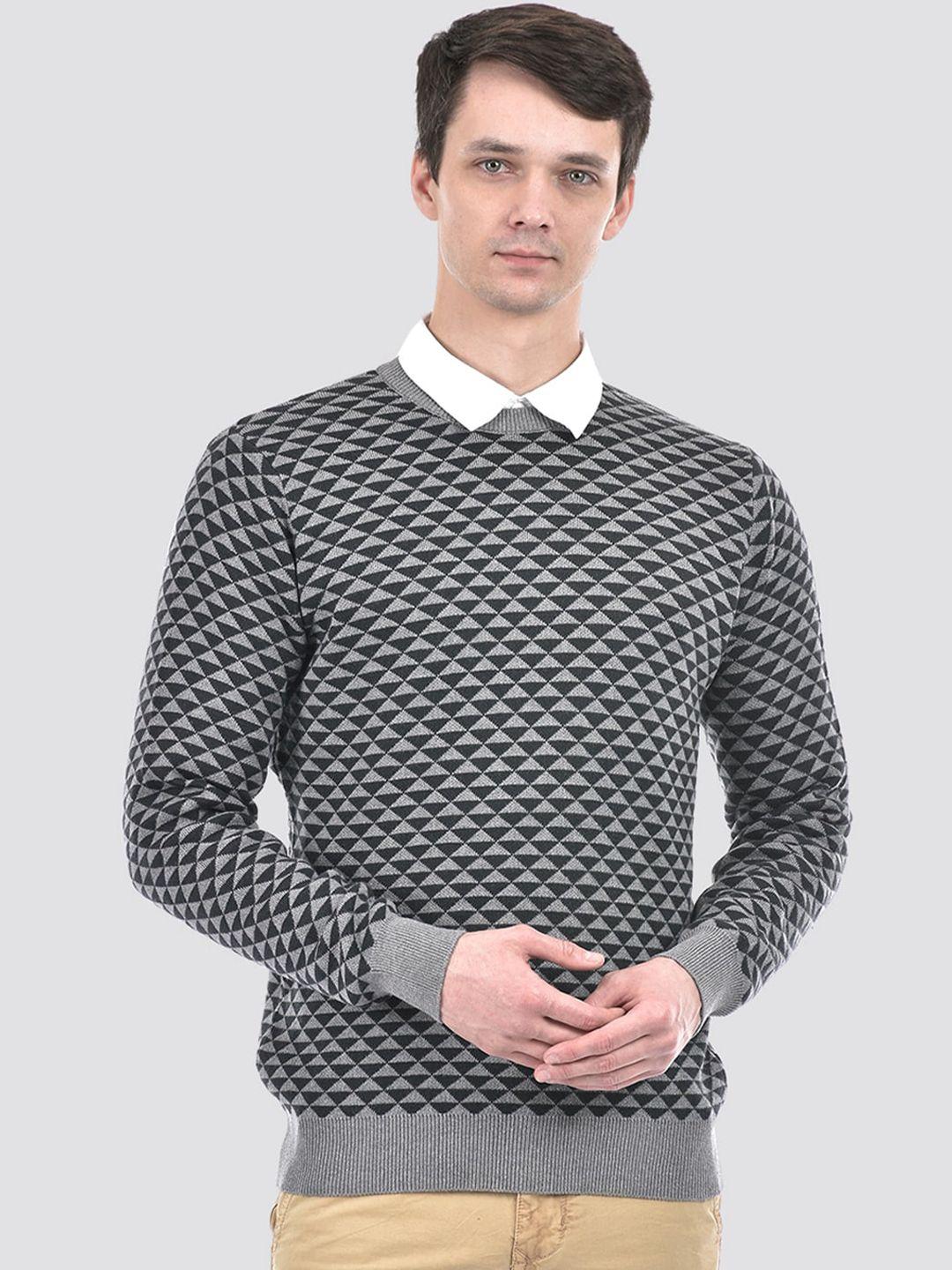 portobello self design round neck long sleeves cotton pullover casual sweater