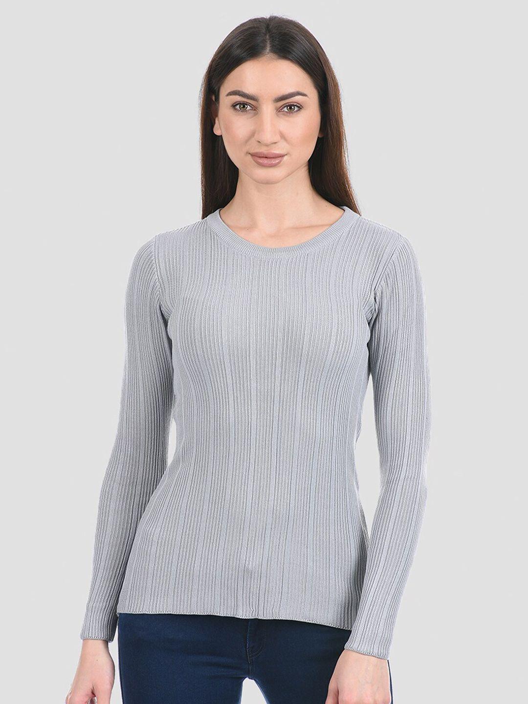portobello women grey self design pullover
