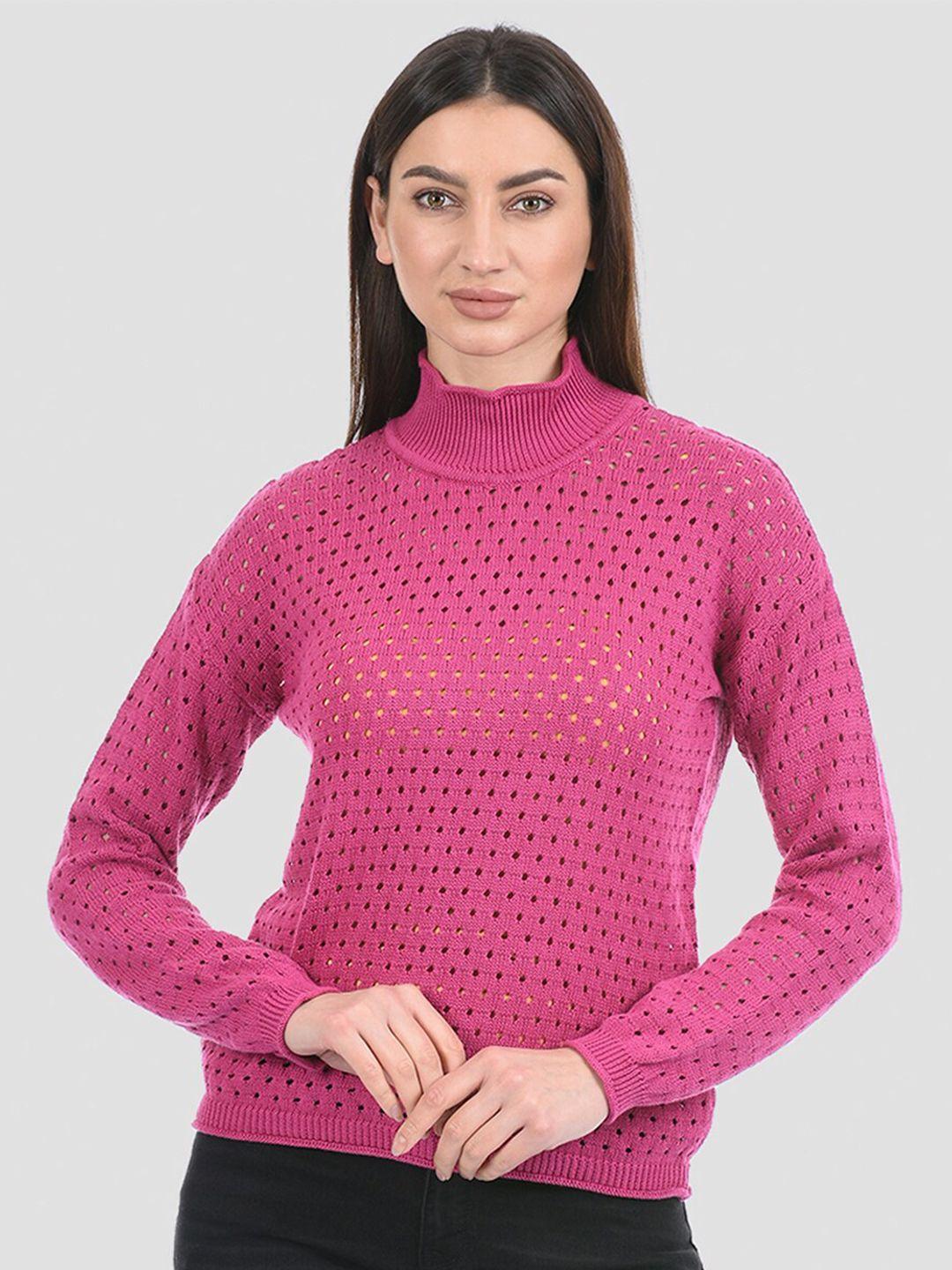 portobello women pink self design pullover