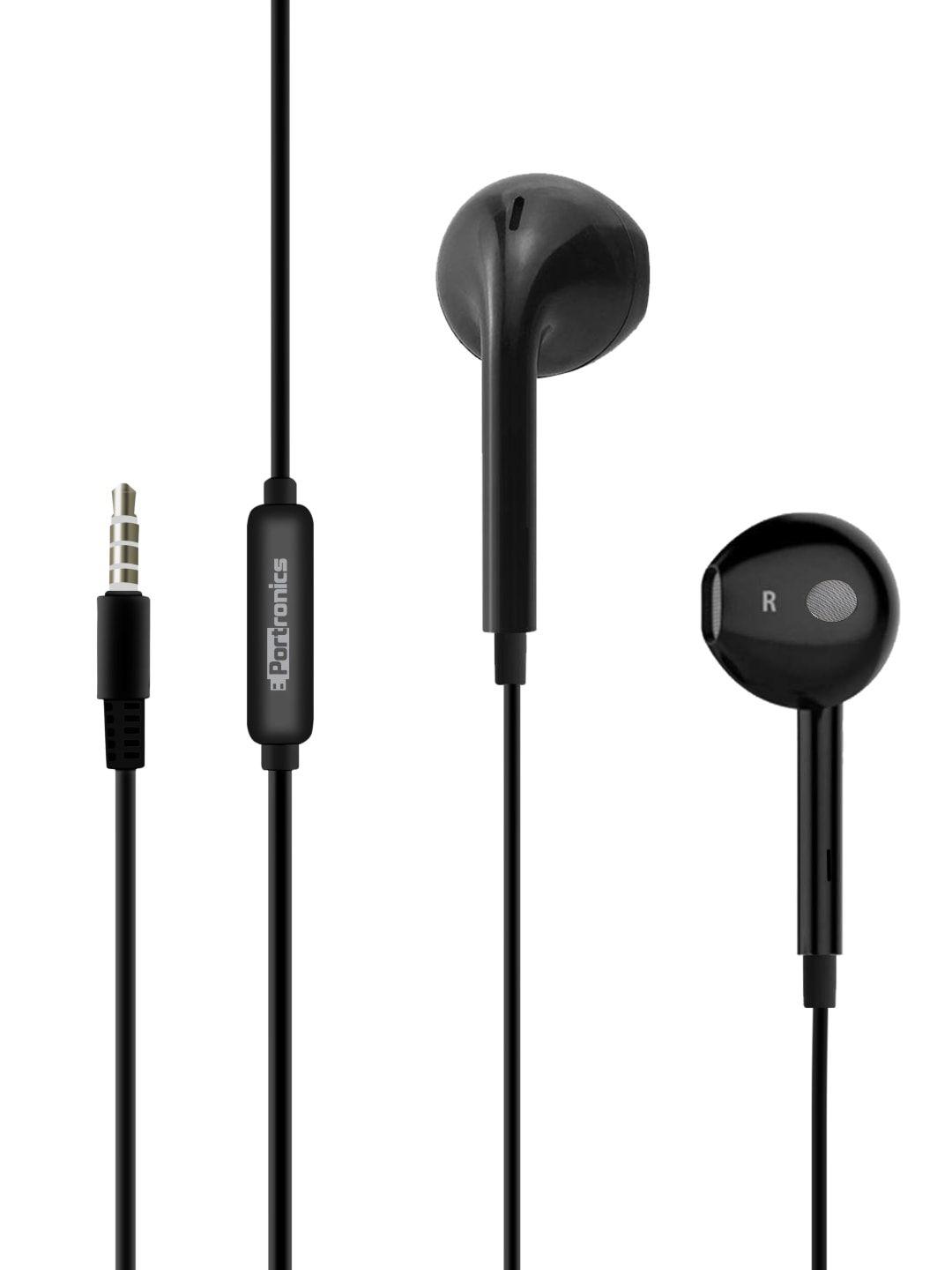 portronics black solid conch beta in-ear wired 3.5mm earphone